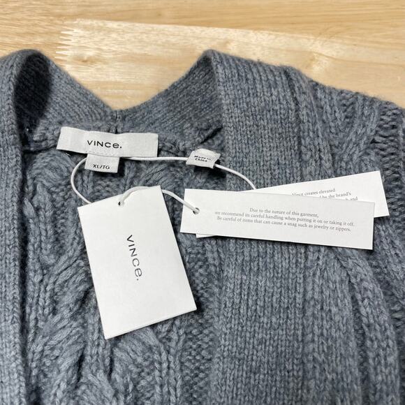 Vince NWT Interlocking Cable Cardigan Light Slate Gray Size XL Cashmere Wool - Picture 8 of 13